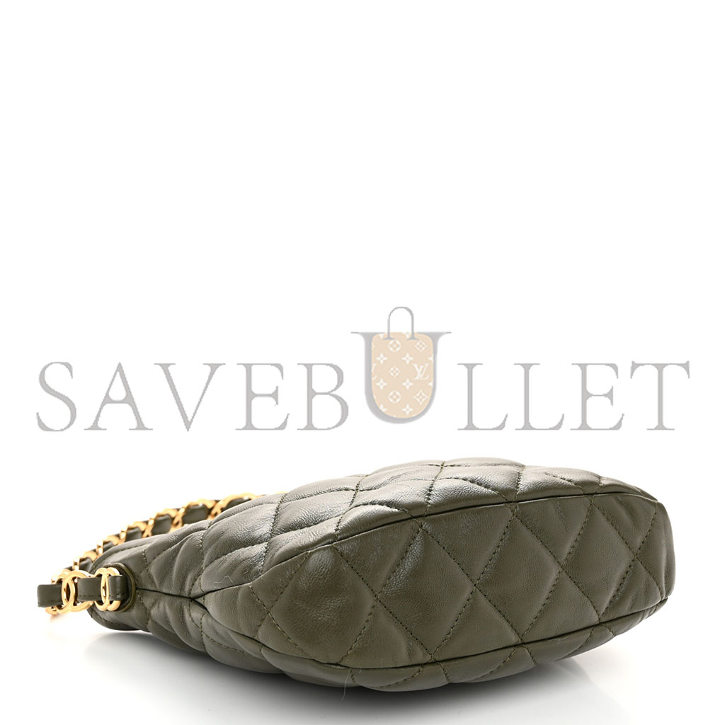 Ch*el master lambskin quilted cc links hobo khaki as3562 (24*17.5*6cm)